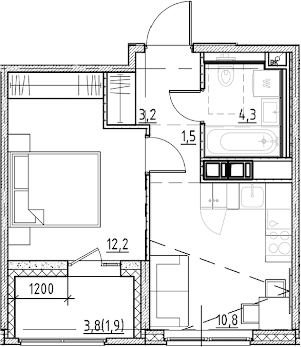 1-комнатная квартира 33.9 м², 7/11 эт., ЖК «Янила Форест»